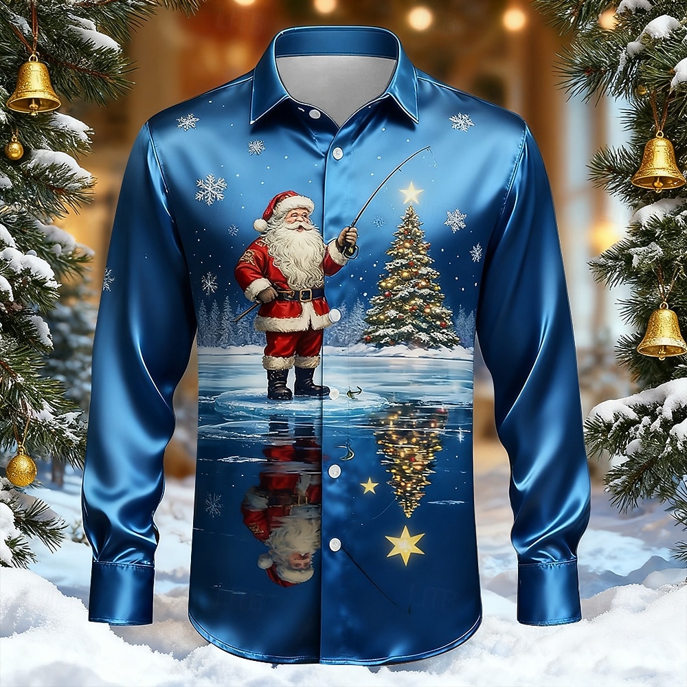 Vánoce Pánské Ježíšek Vánoční stromek Sob Košile Saténová košile Košile k obleku Dlouhý rukáv Móda pro volný čas Venkovní Párty Dovolená Jaro Podzim Přehnutý 3D tisk Košile na knoflíky Světle modr 2025 - $27.99 –P6