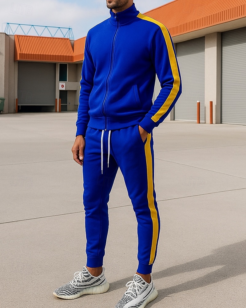 Voor heren Trainingspak Joggingpak Trainingspaksets Volledige ritssluiting Kleurenblok Sportoutfits Herfst winter Zwart Geel Voor buiten Reizen Sportief Warm Lange mouw Sport Sportkleding 2025 - $41.99 –P9