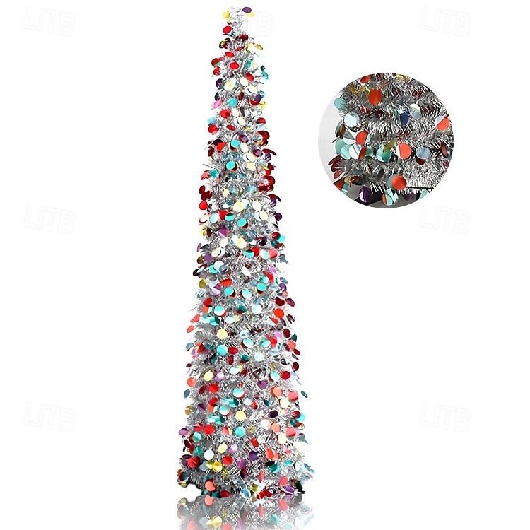 Christmas colored small circular silver folding Christmas tree 5M 50Leds warm light string indoor living room study stairwell party holiday decoration props 1.5M/5FT AAA battery box 2025 - CAD $34.99 –P2