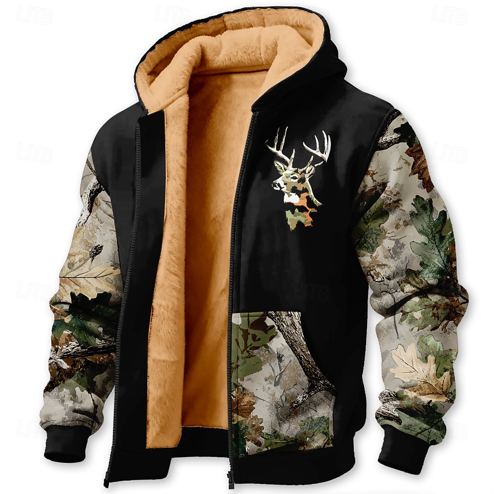 Herren Tarnung Hirsch Fleece Kapuzensweatshirt Jacke Pullover Klassisch Militär Jagd Langarm Rundhalsausschnitt Outdoor Camping Schwarz Braun Grün Grau Reißverschluss Herbst Winter Designer S M L XL 2026 - $41.99 –P4