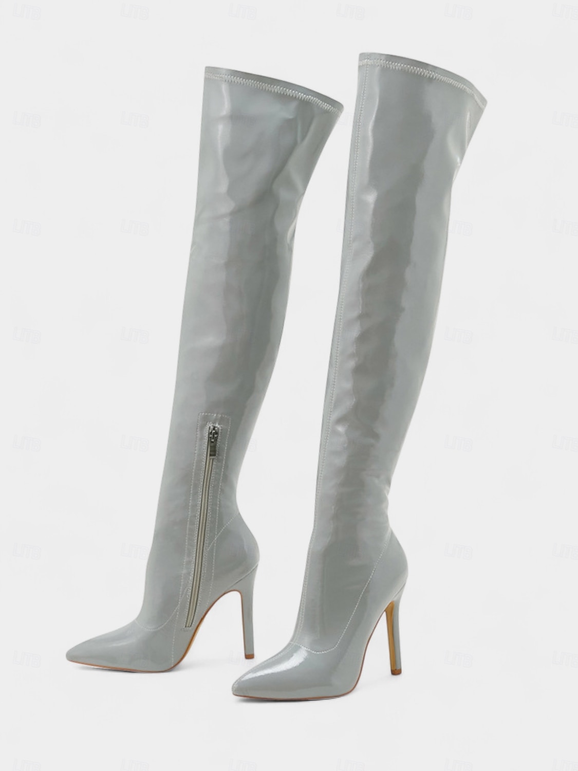 Women's Red Glossy Patent Faux Leather Thigh-High Boots with Stiletto Heel and Zipper Detail, Bold and Sexy Style, Perfect for Night Out, Christmas and Fashion-Forward Events 2026 - $64.99 –P8
