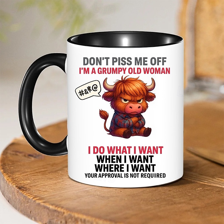 Забавная подарочная кружка, кофейная кружка с изображением горной коровы, не злите меня, мультяшное животное, керамическая чашка объемом 11 унций, подарок на день рождения сварливой старушке с 2026 - $15.99 –P3