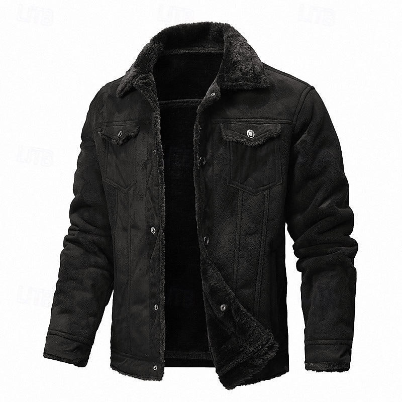 Herren Kunstlederjacke Fleecejacke Bikerjacke Motorradjacke Urlaub Täglich Winddicht Warm Tasche Herbst Winter Einfach Mode Klassisch Revers Regulär Schwarz Khaki Kaffee Jacken 2026 - $72.99 –P9