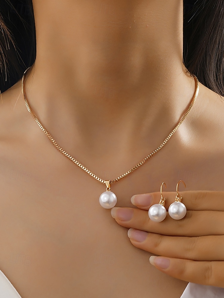 Naisten tekohelmikaulakoru ja korvakorut kultaisilla yksityiskohdilla, elegantit joulukorut juhlajuhliin 2026 - $9.99 –P1