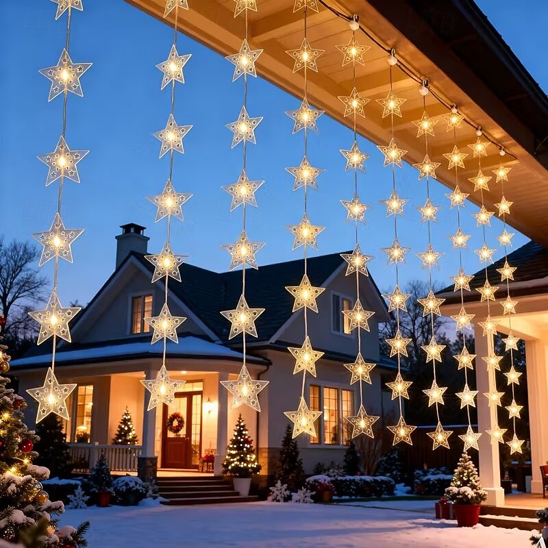 Новые светодиодные занавесные звёздные гирлянды работающие от USB с дистанционным управлением для праздничных гирлянд на террасе на заднем дворе для вечеринки многоцветное освещение 2026 - MXN $997.55 –P1