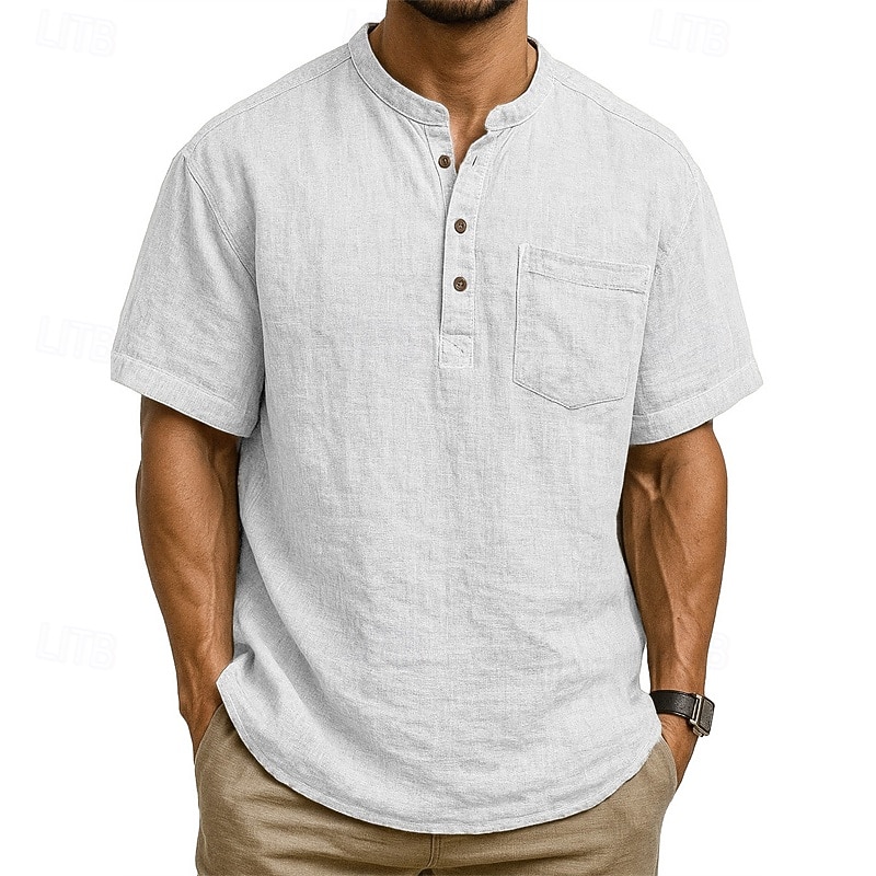 Pánské Košile Popover košile Letní košile Košile pro volný čas Plážová košile Černá Bílá Světle zelená Tmavě zelená Fialová Krátký rukáv Bez vzoru Kulatý límeček Dovolená Havajské Kapsy Oblečení 2025 - $23.99 –P4