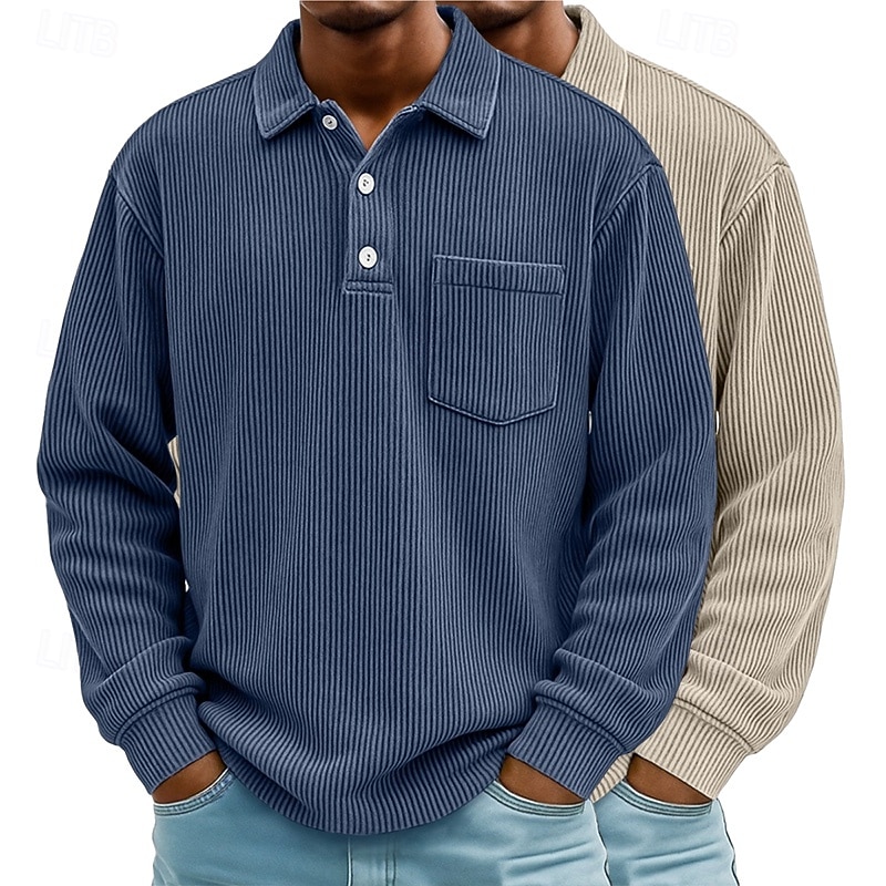 2 stk. herre kordfløyelsskjorte poloskjorter fritid sport jakkeslag langermet mote basis fargeblokk 2-delt flerpakning høst vår &høst alle årstider vanlig passform 2025 - $37.99 –P5