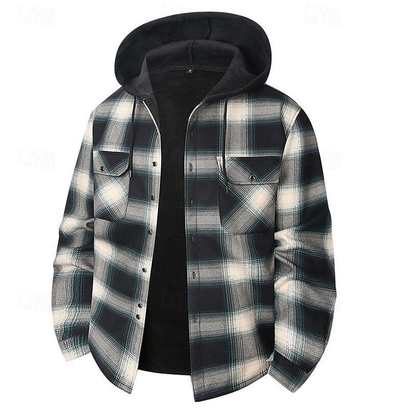 Per uomo Giacca-camicia Giacca camicia Giacca invernale Plaid Vacanza Abbigliamento quotidiano Bianco Rosso Blu Arancione Manica Lunga Con Cappuccio Autunno Inverno Abbigliamento Tasca Frontale del 2026 a $37.99 –P8