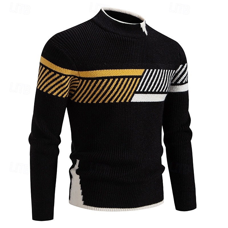 Hombre Suéter de punto Estriado Tejer Tops regulares De Punto Raya Cuello Barco Moda Básico Vacaciones Ropa Cotidiana Ropa Otoño Invierno Negro Blanco S M L 2026 - $38.99 –P2