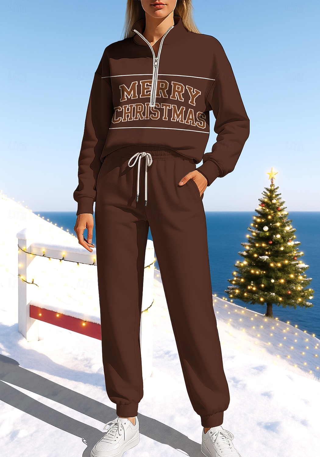 Natal Mulheres Moletom Suéter Roupa de corrida Com Cordão Zíper Jaquetas e Calças Para Esporte Conjunto de roupa atlética Conjuntos Primavera Vinho Azul Marinho Escuro Casual Exercite-se Exterior de 2025 por $39.99 –P6