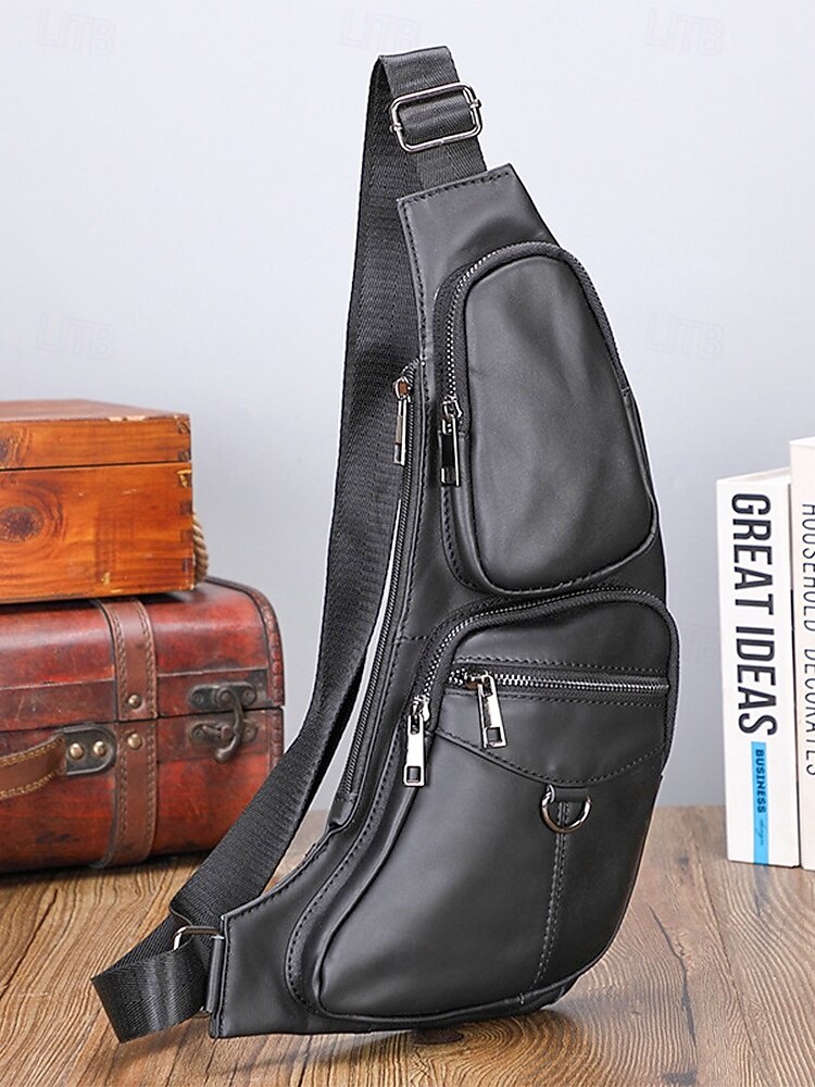 bolsa tiracolo masculina de couro premium - mochila tiracolo estilosa com vários zíperes para uso diário, viagens e atividades ao ar livre de 2026 por $34.99 –P4