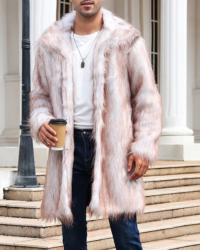 Herren Winterjacke Kunstpelzmantel Urlaub Täglich Thermowarm Fleece Herbst Winter Einfach Mode Streetwear Revers Lang Kamel Dunkelgrau Schwarz Weiß Gelb Jacken 2026 - $74.99 –P18