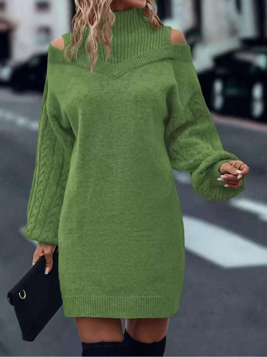 Per donna Abito maglione Elegante Casual Morbido Colore Puro A Coste Dolcevita Lavorato a maglia Spalle scoperte Manica Lunga Top Regolari Maglia All'aperto Quotidiano Weekend Nero Verde Autunno del 2026 a $37.99 –P23