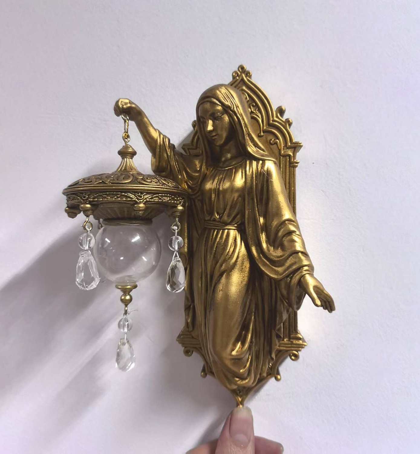 Szűz Mária fali lámpa, meleg hangulatos fény, 20 cm-es vintage gyantából készült fali lámpa, ideális karácsonyra beltéri hálószobába, fürdőszobába, folyosóra, bejárat dekorációhoz 2026 - $35.99 –P5