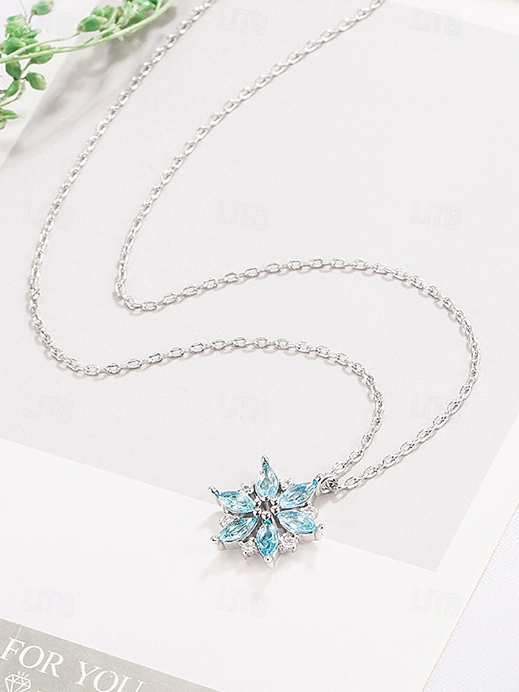 dames sneeuwvlok hanger ketting met blauwe kristallen, elegante winter sieraden voor kerstfeestjes en vakantiecadeaus 2026 - $5.99 –P5