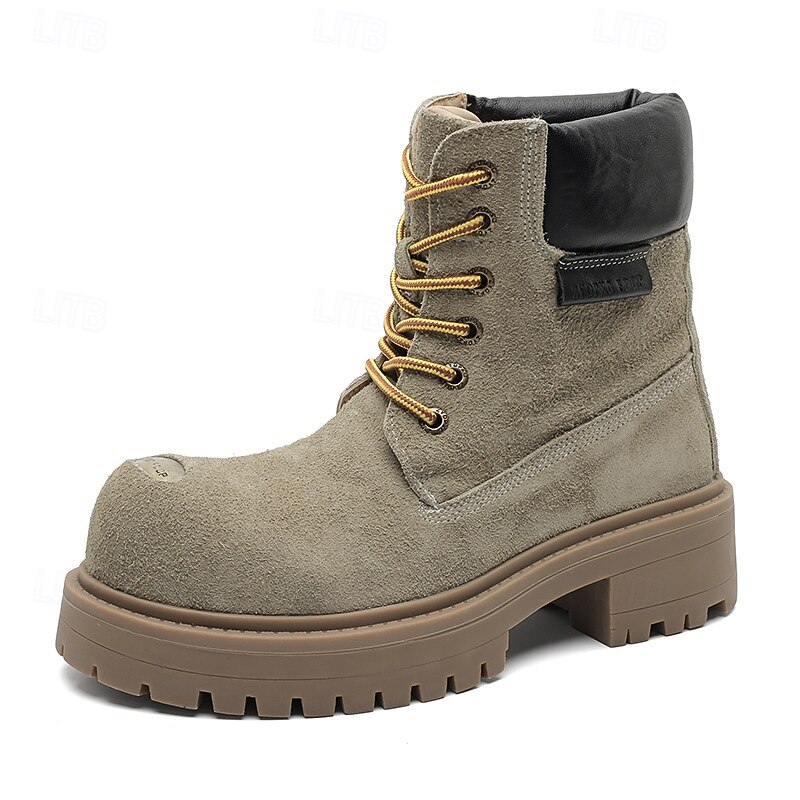 Per uomo Stivali Stivali da Lavoro Camminata Vintage Quotidiano PU Aumento Altezza Confortevole Stivali a Metà Polpaccio Allacciatura Tessuto almond Marrone scuro Nero Autunno Inverno del 2026 a $89.99 –P9