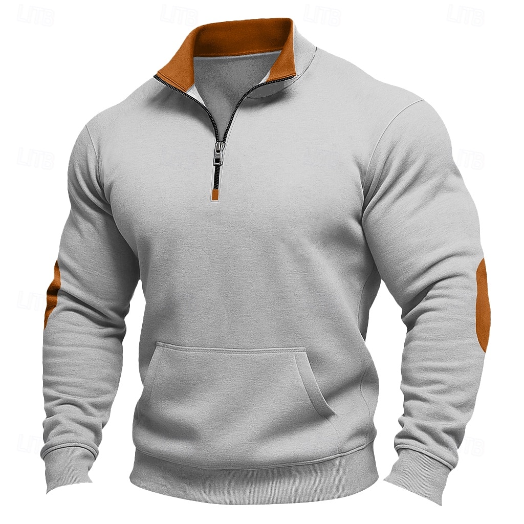 2026年 男性用 スウェットシャツ クォータージッパースウェットシャツ ブラック アーミーグリーン ネイビーブルー カーキ色 ダックグレー ハーフジッパー 平織り カラーブロック パーティー ワーク スポーツ ストリートファッション クール カジュアル 秋 春 & 秋 衣類 パーカー トレーナー 長袖  コレクション – $28.99 –P1