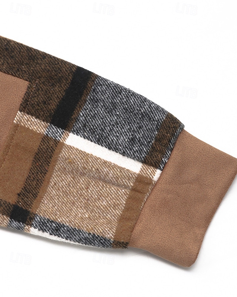 Women's Pullover Hoodie Sweatshirt Plaid Vintage Casual Long Sleeve Hooded Regular Tops Street Casual Sports Drawstring Patchwork Pink Army Green Dark Gray Beige Coffee Fall Winter 2025 - $35.99 –P23