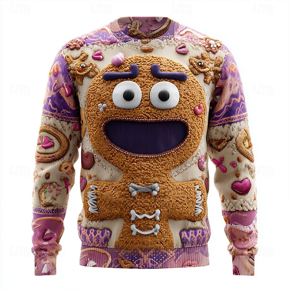Stygg julegenser Herre Pepperkakemenn Pullover genser Strikketøy Crewneck Fritid Feriereise Daglig Festival Trykt mønster Hold Varm Langermet Vår Høst Vinter Hvit Rød Lilla 2025 - $33.99 –P1