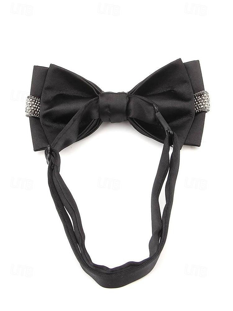 Papion de Crăciun pentru bărbați – papion din satin roșu, negru și alb cu detalii din cristale și lanț auriu – accesoriu elegant de sărbătoare pentru evenimente formale 2026 - $11.99 –P5