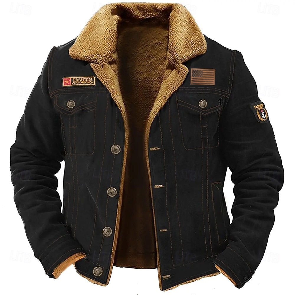 Hombre Bandera de EE. UU. Chaqueta de lana Chaqueta tipo cargo Chaqueta de sherpa Táctico Mantiene abrigado Vintage Exterior Hogar Casual Bordado Múltiples bolsillos Abrigos de invierno Otoño Invierno 2026 - $54.99 –P1