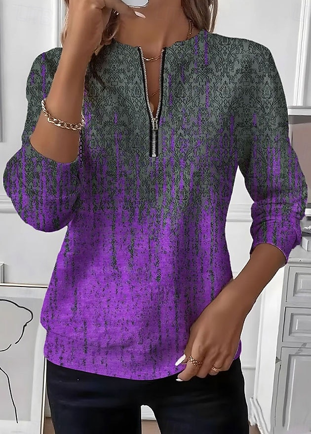 Dámské Svetrová mikina Mikiny na zip Zip Tisk Grafika Kašmírový vzor Módní Na běžné nošení Dlouhý rukáv Tričkový Běžné topy ulice Na den Rubínově červená Fialová Trávová zelená Podzim Zima 2026 - $27.99 –P2