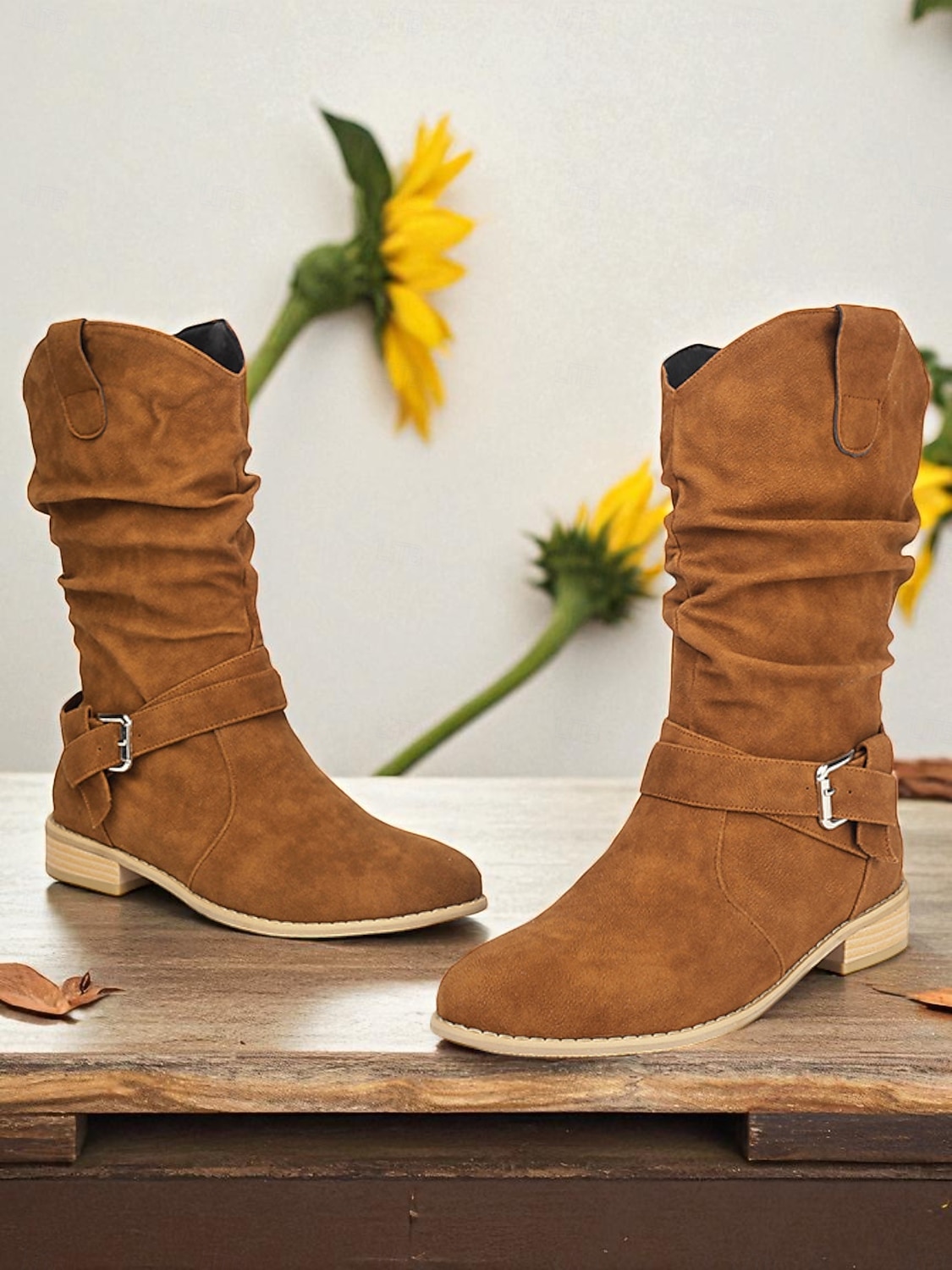 Botas holgadas de mujer en marrón oscuro con hebilla: botines informales de tacón bajo para uso diario. 2026 - $59.99 –P3