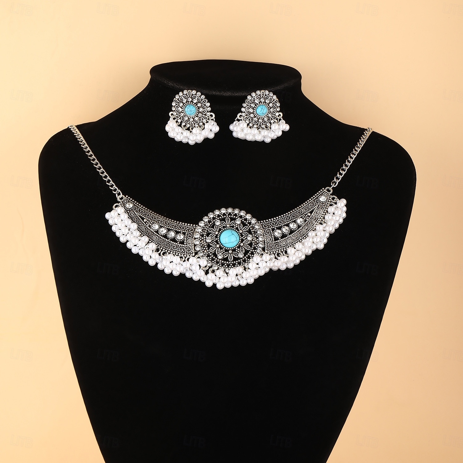 Zilveren parelchoker sieradenset voor dames voor kerstfeest, vintage kristallen ketting en oorbellenset voor feestdagen &elegante avondevenementen 2026 - $14.99 –P5