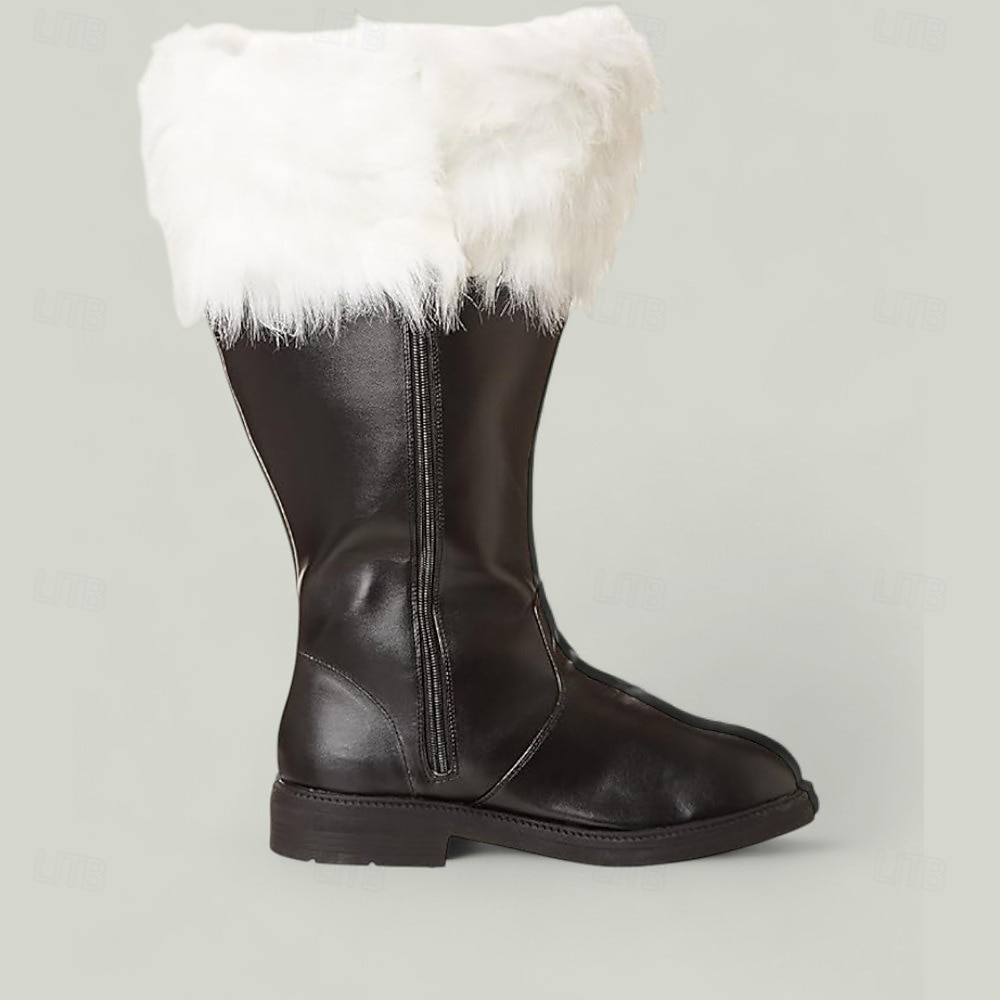 Herrestøvler i julenissekostyme med fuskepels og stilige gullnagledetaljer, perfekte for julefester og cosplay i høytiden. 2026 - $59.99 –P1