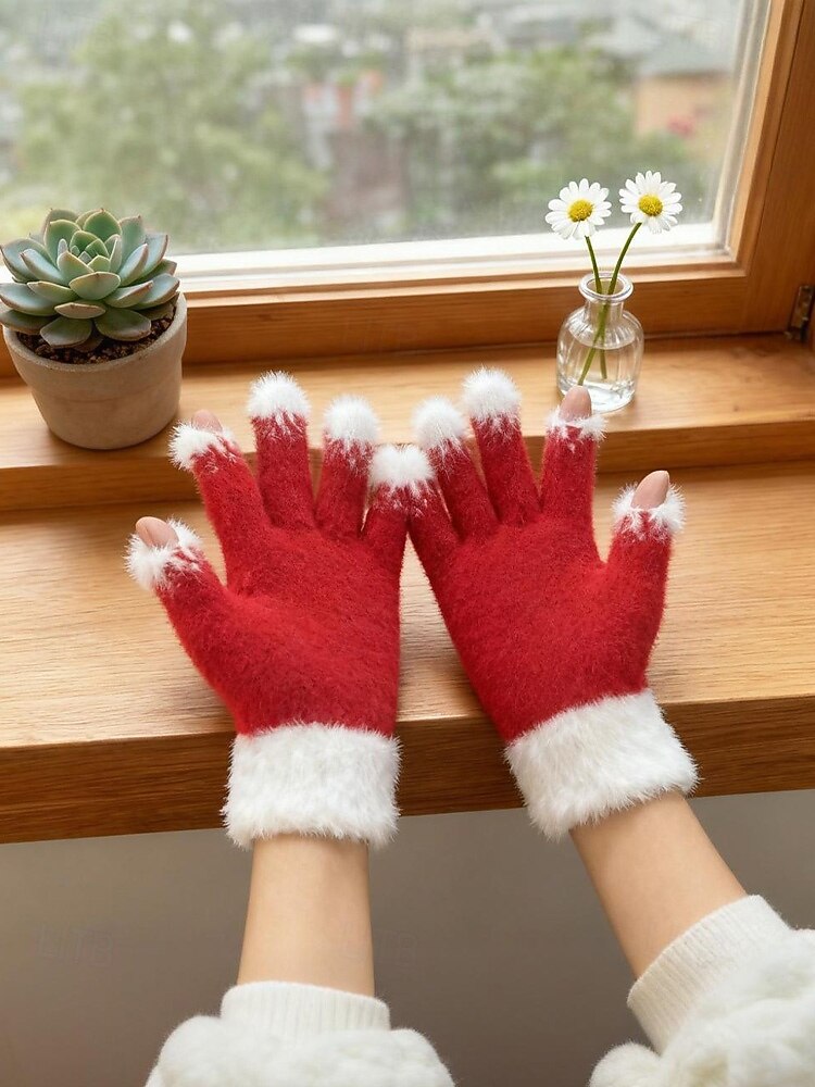 Kerst gebreide handschoenen voor dames met zachte manchetten en kerstboomontwerp, warme winterwanten voor volwassenen en kinderen, leuk accessoire voor een feestje tijdens de feestdagen 2026 - $9.99 –P3