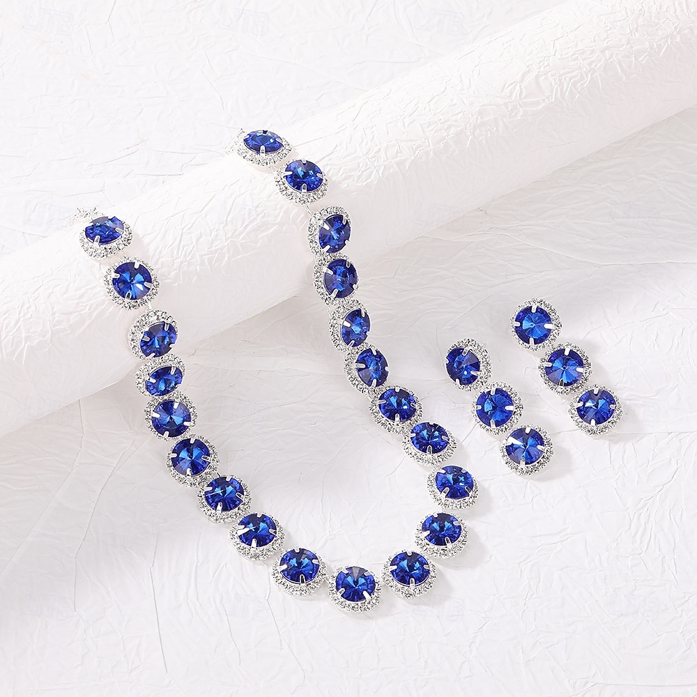 Smaragdgrønt smykkesett med strass til julebord for dame, elegant krystallkjede og øredobber til formelle kvelder &høytidsfeiringer 2026 - $14.99 –P3