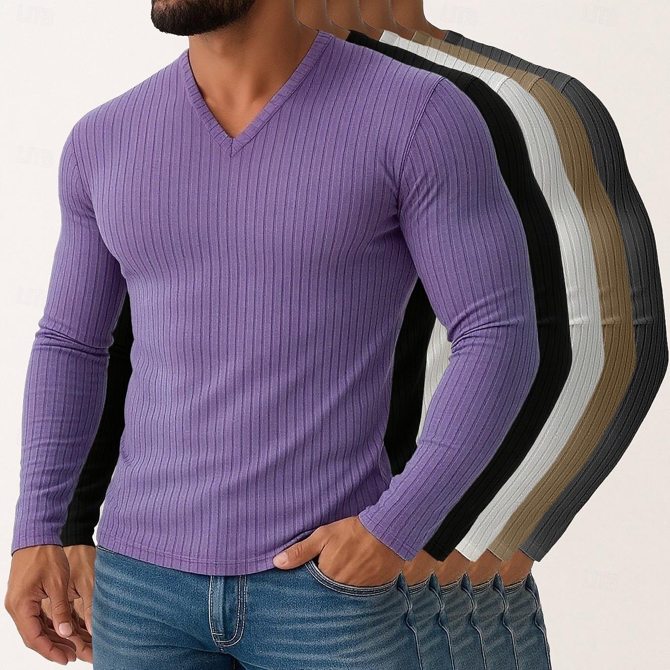 Miesten T-paita Ribbineulos T-paita Pitkähihainen paita Pitkähihainen V kaula-aukko Kevät Syksy Talvi Tavallinen Pystysuuntaiset nauhat Pit Strip Muoti Suunnittelija Perus 5-osainen Monipakkaus Loma 2025 - $75.99 –P5