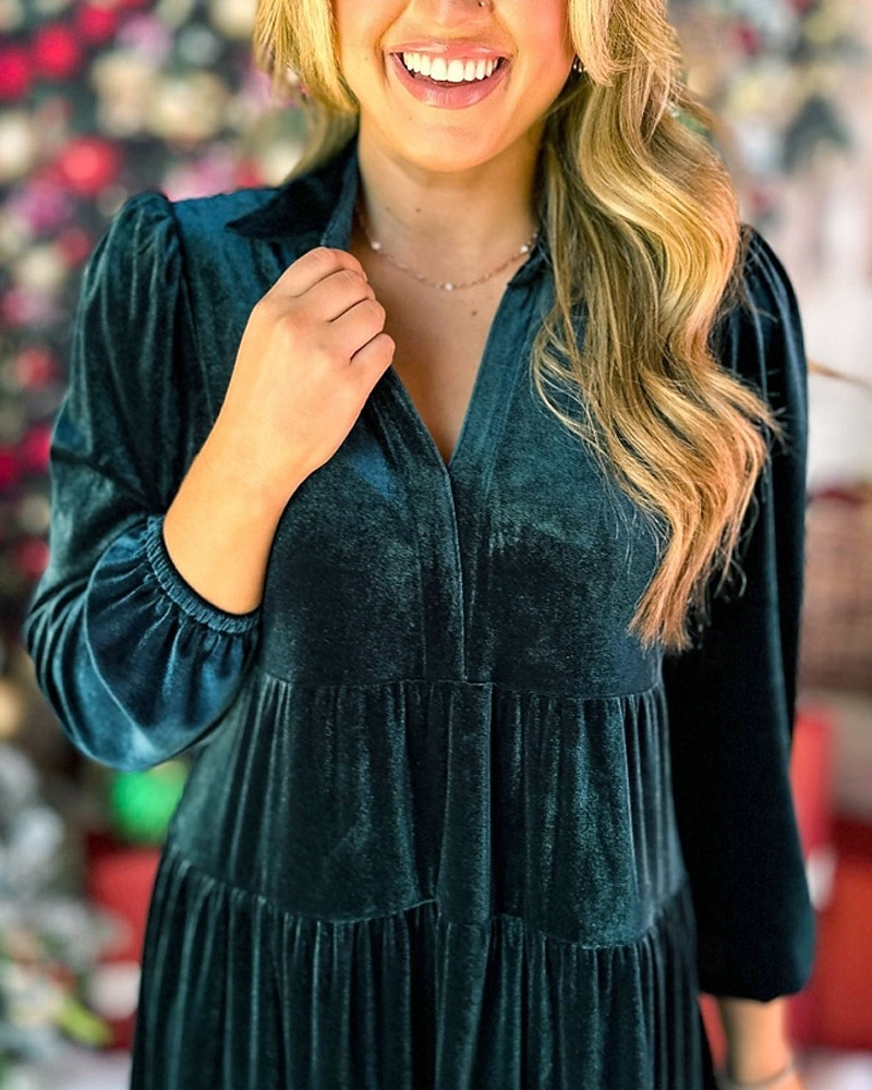 Femmes Robe Midi Robe en Velours Robe de Soirée Robe de Cocktail Élégant Mode Moderne Soirée Coupe régulière Uni manche longue Col de chemise Noir Jaune Vert foncé Bleu de minuit Automne Hiver de 2025 ? $41.99 –P4