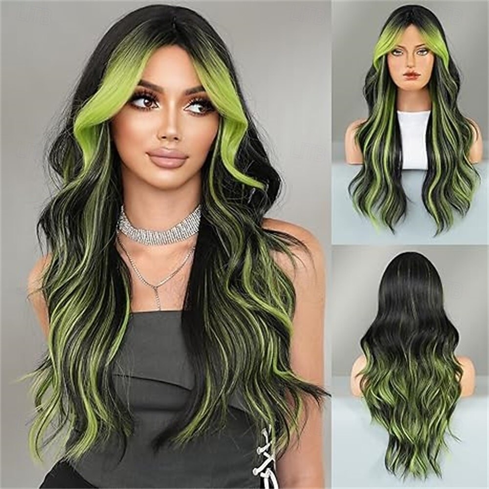 Peruca longa ondulada em tons de laranja e castanho com franja, 66 cm (26 polegadas), franja cortina ruiva vibrante, peruca sintética resistente ao calor com raiz escura e mechas acobreadas, peruca de 2026 por $24.99 –P6