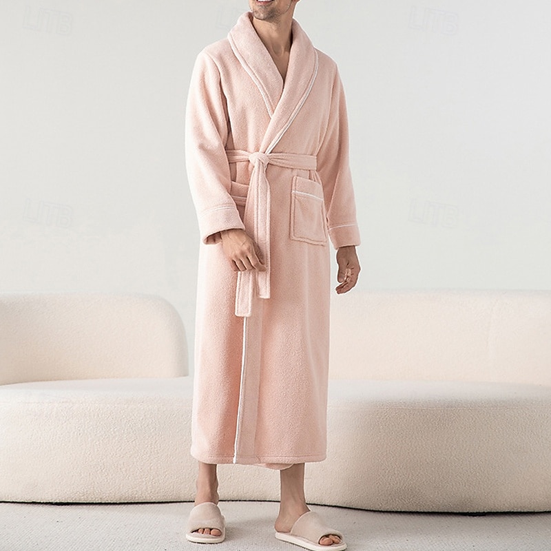 Homme Pyjamas Vêtements de Nuit Robe de bain Uni Mode Élégant Classique Maison Quotidien Lit Flanelle Polyester Chaleur Thermique Confort Doux Revers manche longue Automne Hiver Bleu gris Rose Claire de 2026 ? $50.99 –P4
