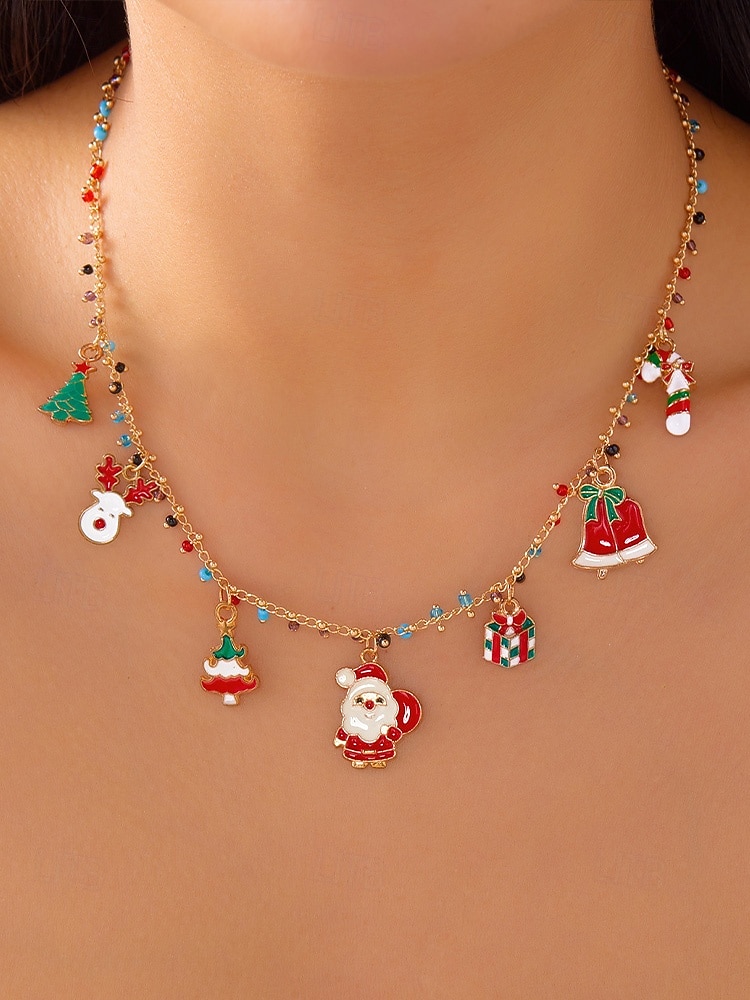 Julekjede med sjarm til dame, flere stiler med sjarm til julenissen, snømannen og juletreet, perfekt til høytidsfester og festlige gaver. 2026 - $9.99 –P3