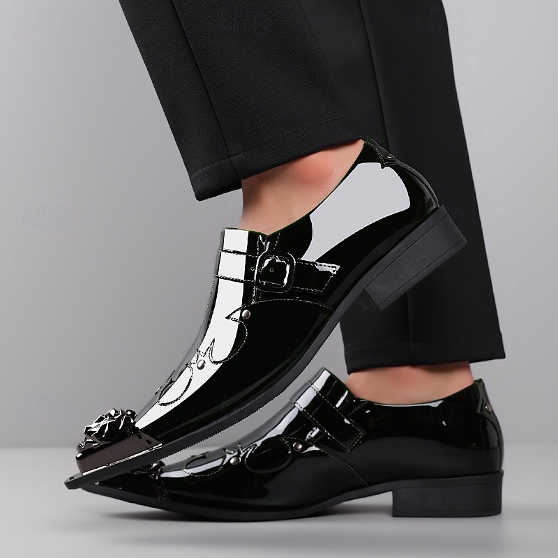 Rode herenschoenen van imitatieleer met monniksband en krokodillenprint – elegant schoeisel voor kerst en feestdagen 2026 - $94.99 –P12