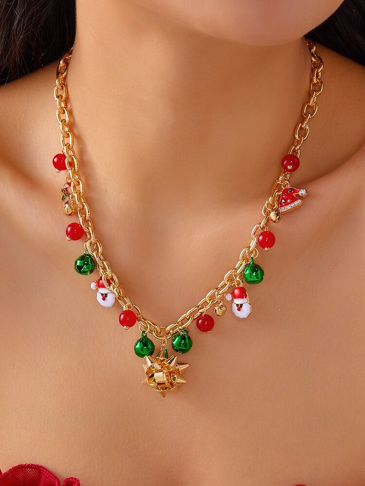 Julekjede med sjarm til dame, flere stiler med sjarm til julenissen, snømannen og juletreet, perfekt til høytidsfester og festlige gaver. 2026 - $9.99 –P5