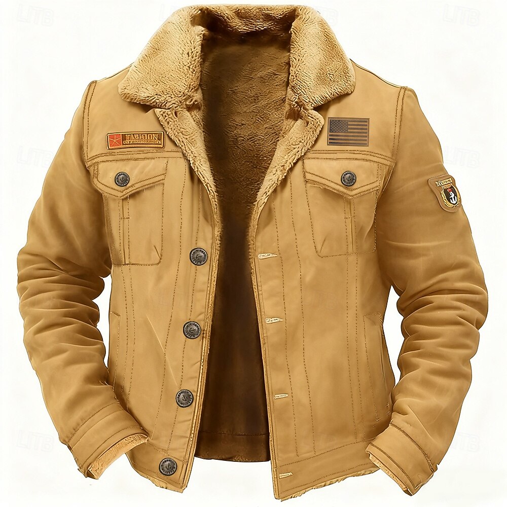 Hombre Bandera de EE. UU. Chaqueta de lana Chaqueta tipo cargo Chaqueta de sherpa Táctico Mantiene abrigado Vintage Exterior Hogar Casual Bordado Múltiples bolsillos Abrigos de invierno Otoño Invierno 2026 - $54.99 –P2