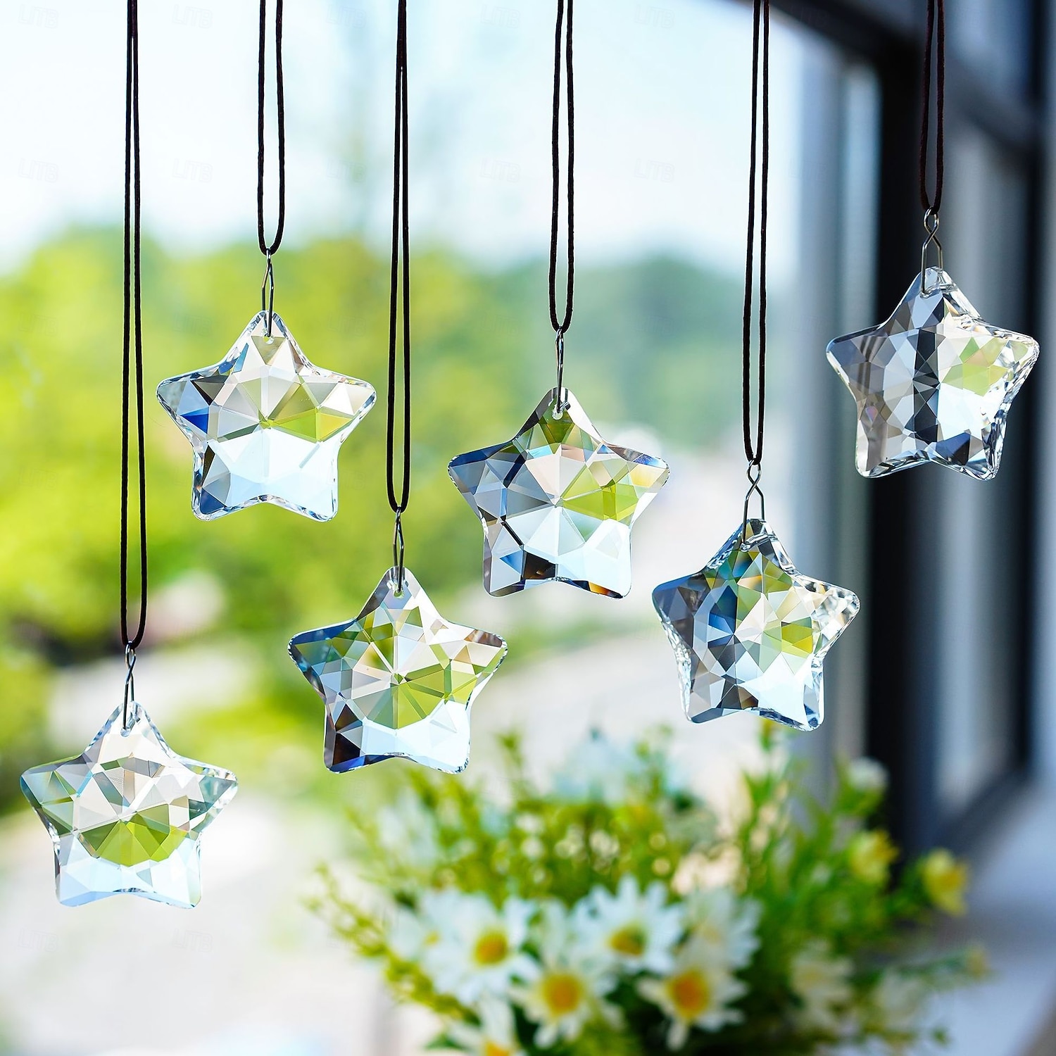 Conjunto de 6 enfeites de Natal em vidro transparente facetado em formato de estrela, ideais para centros de mesa, captadores de luz solar e decoração de cristal para árvores de Natal, janelas, de 2026 por $25.99 –P1