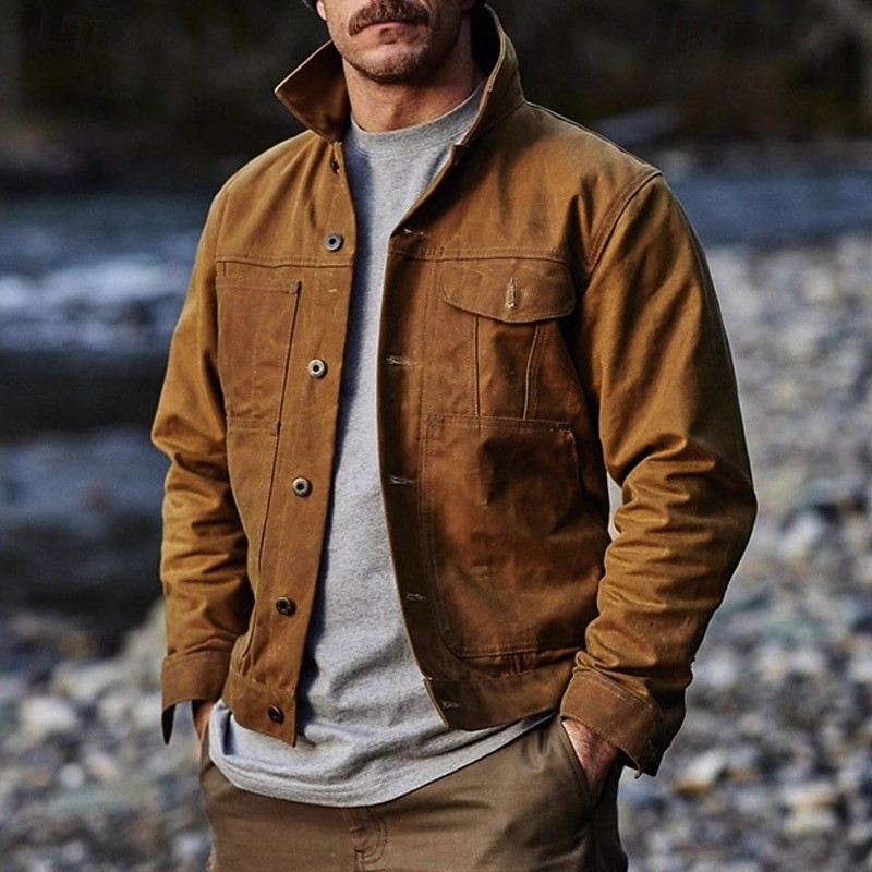 Hombre Chaqueta de camionero Chaqueta tipo cargo Vacaciones Diario Resistencia al desgaste Bolsillo Primavera Otoño Plano Moda Clásico Diseño Regular Marrón Chaquetas 2026 - $64.99 –P1