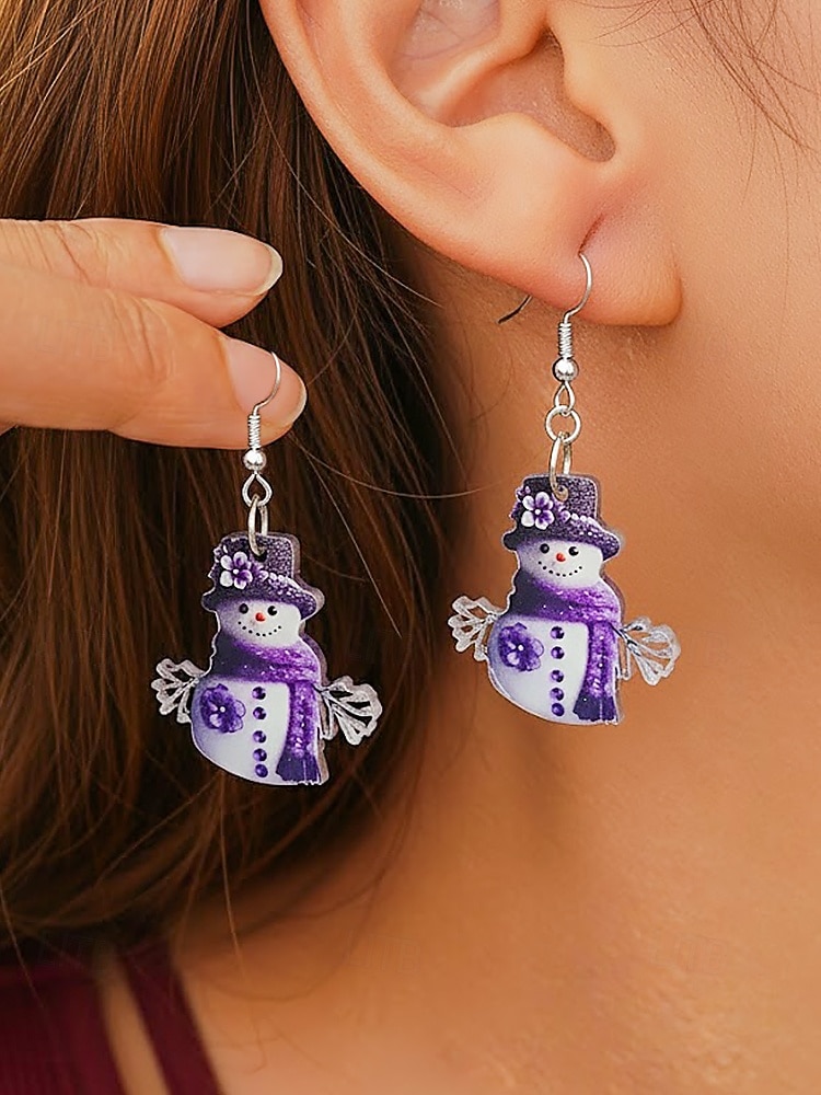 Cercei acrilici pentru femei cu model om de zăpadă de Crăciun – design festiv cu eșarfă și căciulă, perfecți pentru petreceri și ținute de iarnă 2025 - $9.99 –P3