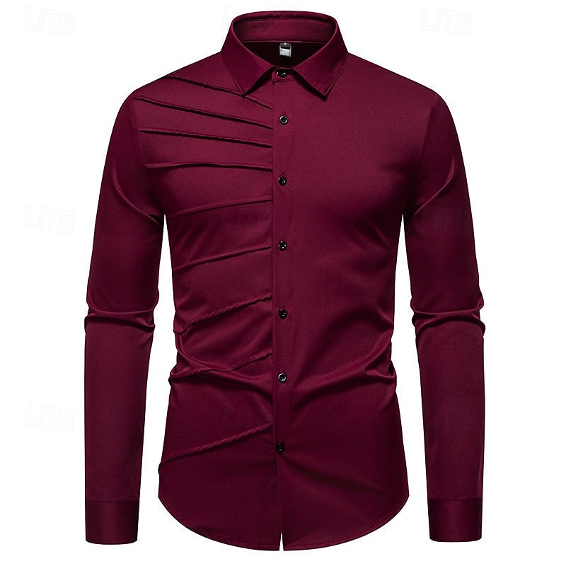 Herren Hemd Kleidhemd Knopfhemd Einfach Hochzeit Party Schwarz Weiß Wein Marineblau Langarm Revers Frühling Herbst Bekleidung Patchwork 2026 - $37.99 –P1