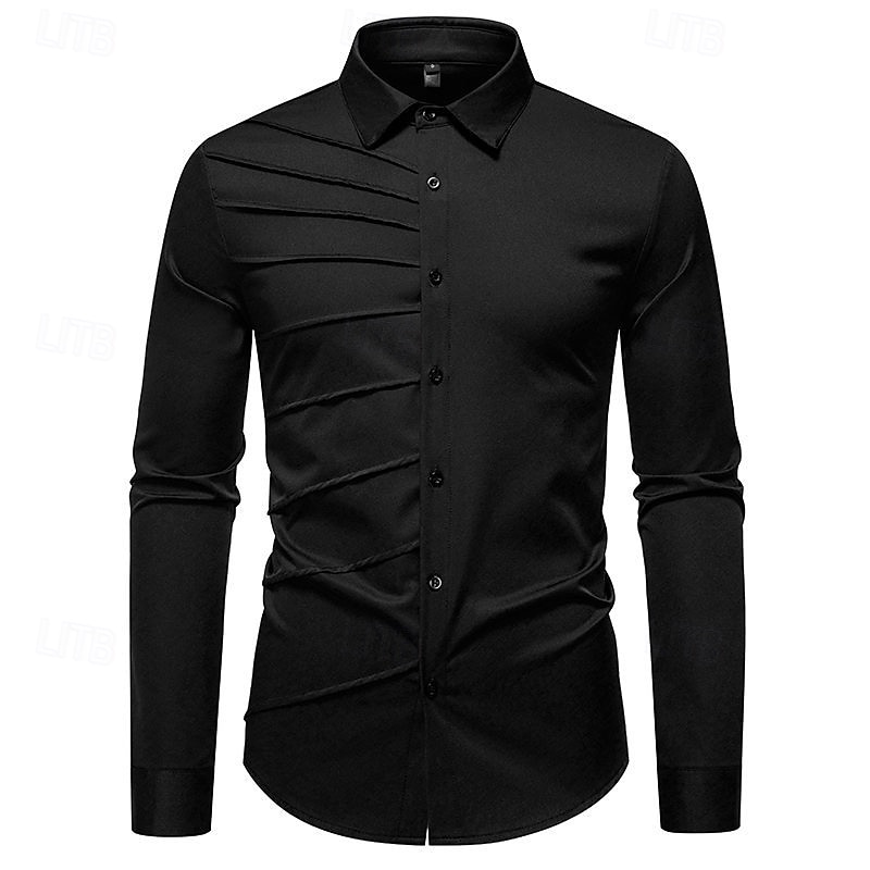 Herren Hemd Kleidhemd Knopfhemd Einfach Hochzeit Party Schwarz Weiß Wein Marineblau Langarm Revers Frühling Herbst Bekleidung Patchwork 2026 - $37.99 –P10