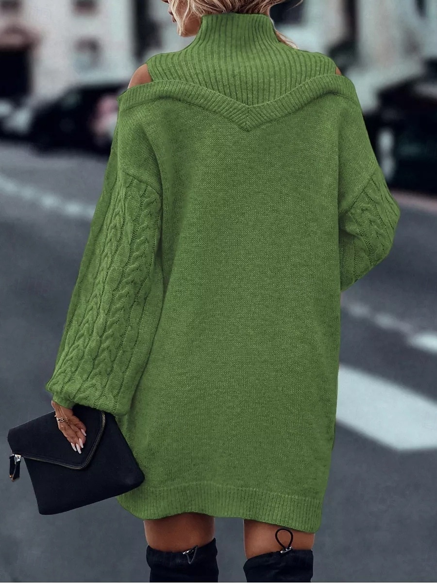 Pentru femei Pulover Rochie pulover Casual Moale Culoare pură Striat Guler Pe Gât Tricotat Manșon Lung Topuri lungi Tricotat În aer liber Zilnic Sfârșit de săptămână Negru Trifoi Toamnă Iarnă 2026 - $36.99 –P15