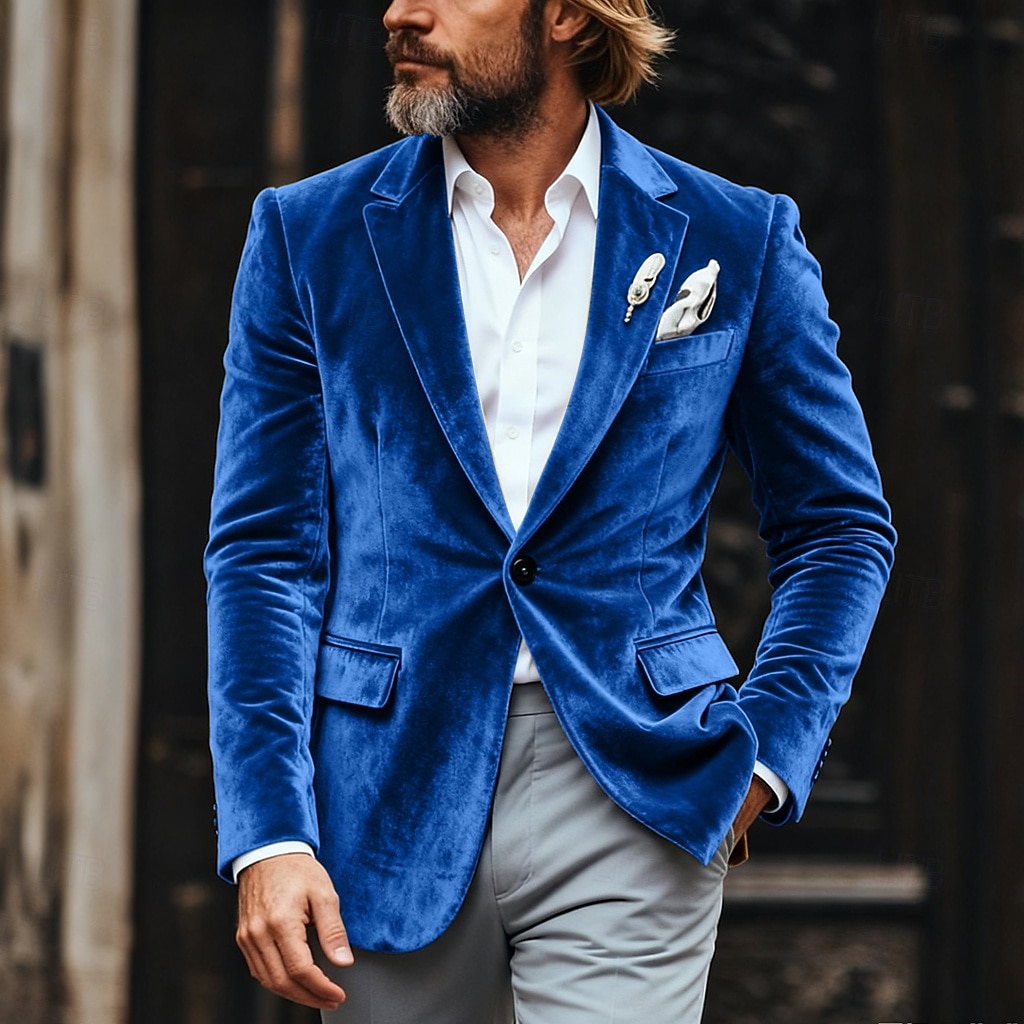 Hommes Manteau d'Hiver Blazers en velours Formel Tenue de soirée Événement / Fête Classique Automne & Hiver Velours Couleur Unie Droit 1 bouton veste Rouge 1 Jaune Bleu Roi Vert foncé de 2025 ? $74.99 –P7