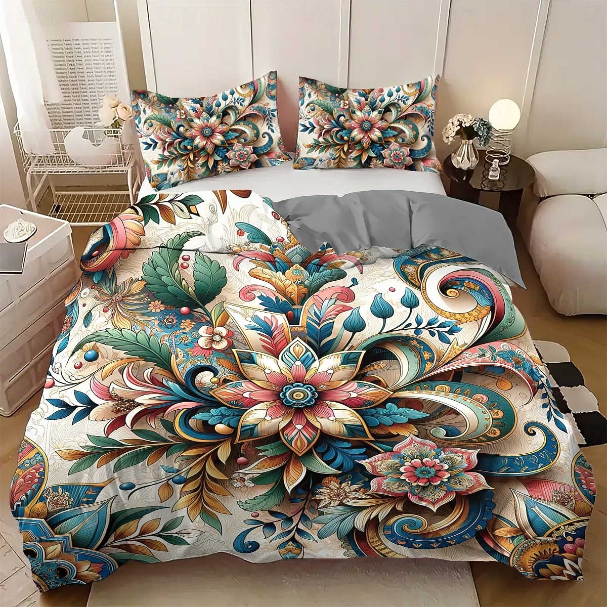 Σετ παπλωματοθήκης 3 τεμαχίων με ρετρό τρισδιάστατη εκτύπωση λουλουδιών από πούπουλα για κρεβάτι queen size, μαλακό κοντό βελούδινο κάλυμμα παπλώματος με 2 μαξιλαροθήκες - κλινοσκεπάσματα υπνοδωματίου 2026 - $37.99 –P8