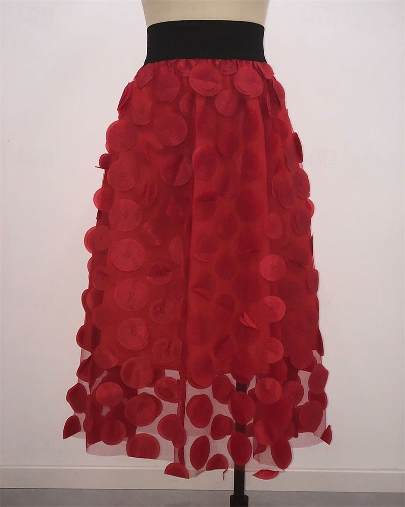 Damen Elegant Vintage Mode Midi Mittlere Taille Röcke Tupfen Einfach Patchwork Blume Geschichtet Unelastisch Täglich Straße Amethyst Aprikose Schwarz Rote Herbst 2026 - $43.99 –P9
