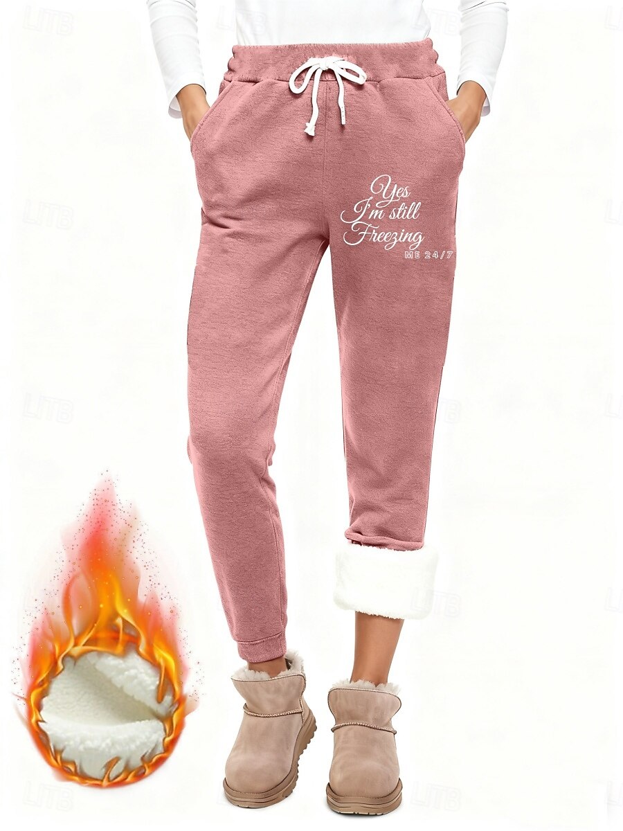 Damskie Spodnie polarowe Spodnie Moda Podstawowy Codzienny Pełna długość Wysoka talia Litera Ściągana na sznurek Kieszeń Elastyczny pas Keep Warm Odporność na wiatr Wygodne Elastyczny Urlop Ulica 2026 - $26.99 –P5