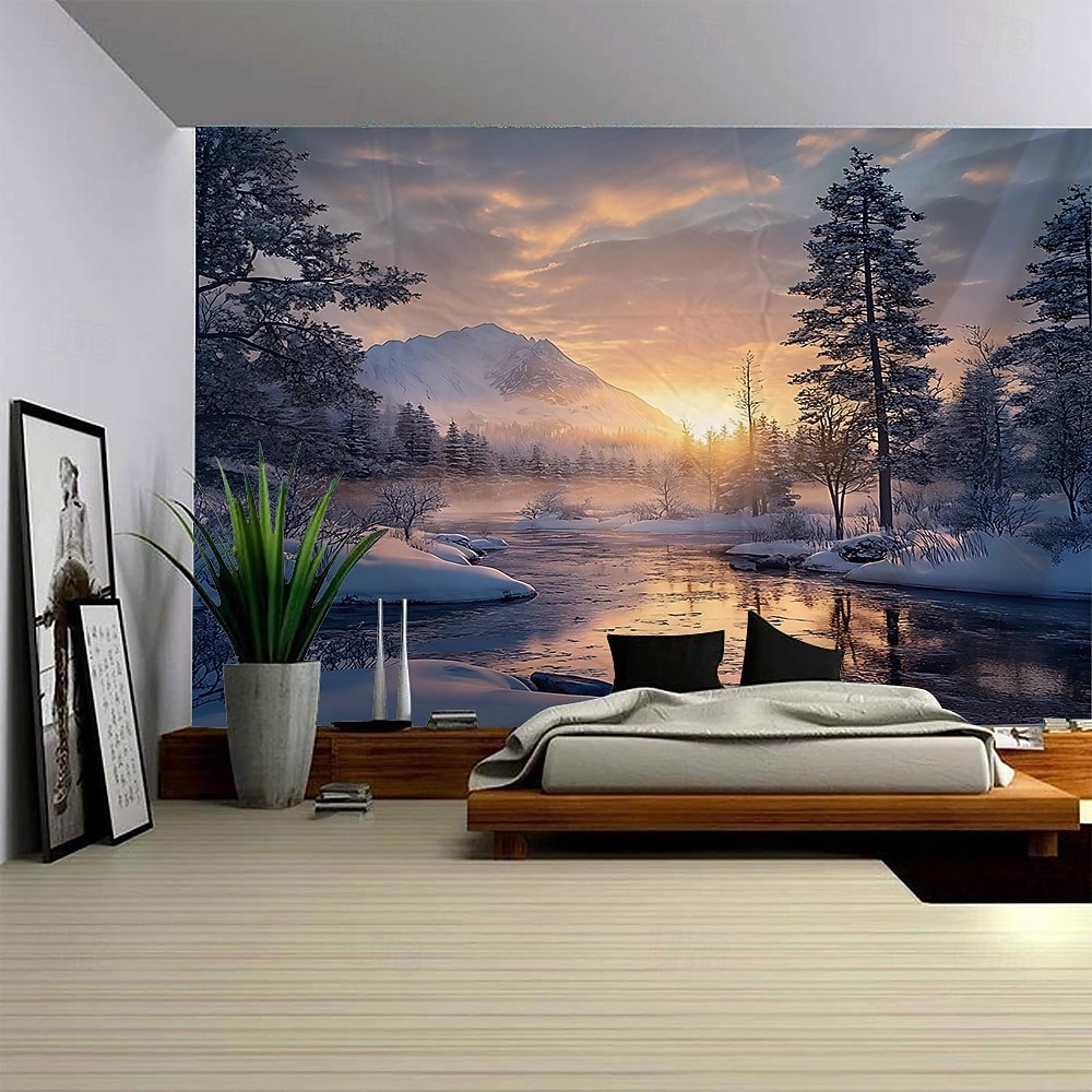 Vinterskog, solskinn, snølandskap, stor veggdekorasjon, fotobakgrunnsstoff, hjemmeinnredning til soverom, stue eller kontor 2026 - $16.99 –P4